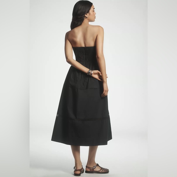 Anthropologie Cotton Poplin Strapless Midi Dress Black - Picture 3 of 14